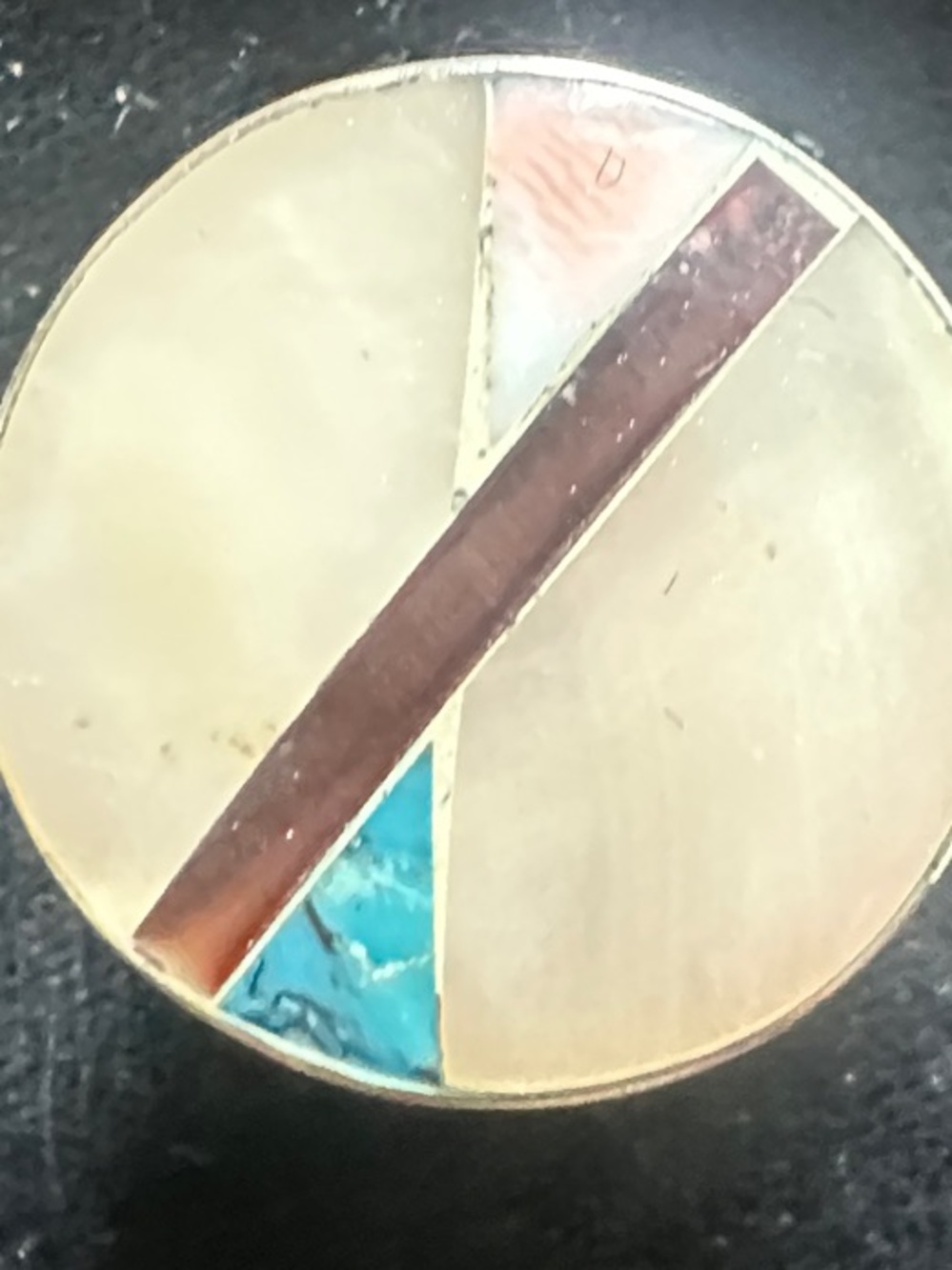 Round Inlay Men’s Lapel Pin in Turquoise, Brown and Cream